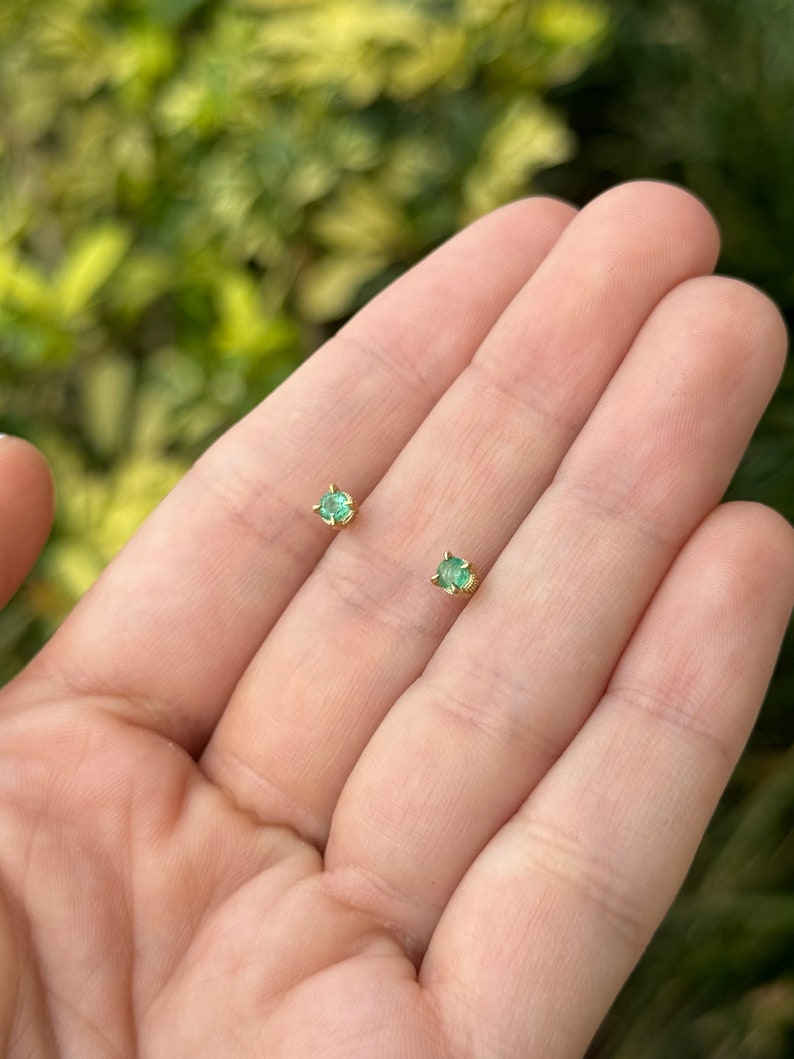 Chic Unisex Stud Earrings with 0.30tcw Natural Emeralds, Petite Design