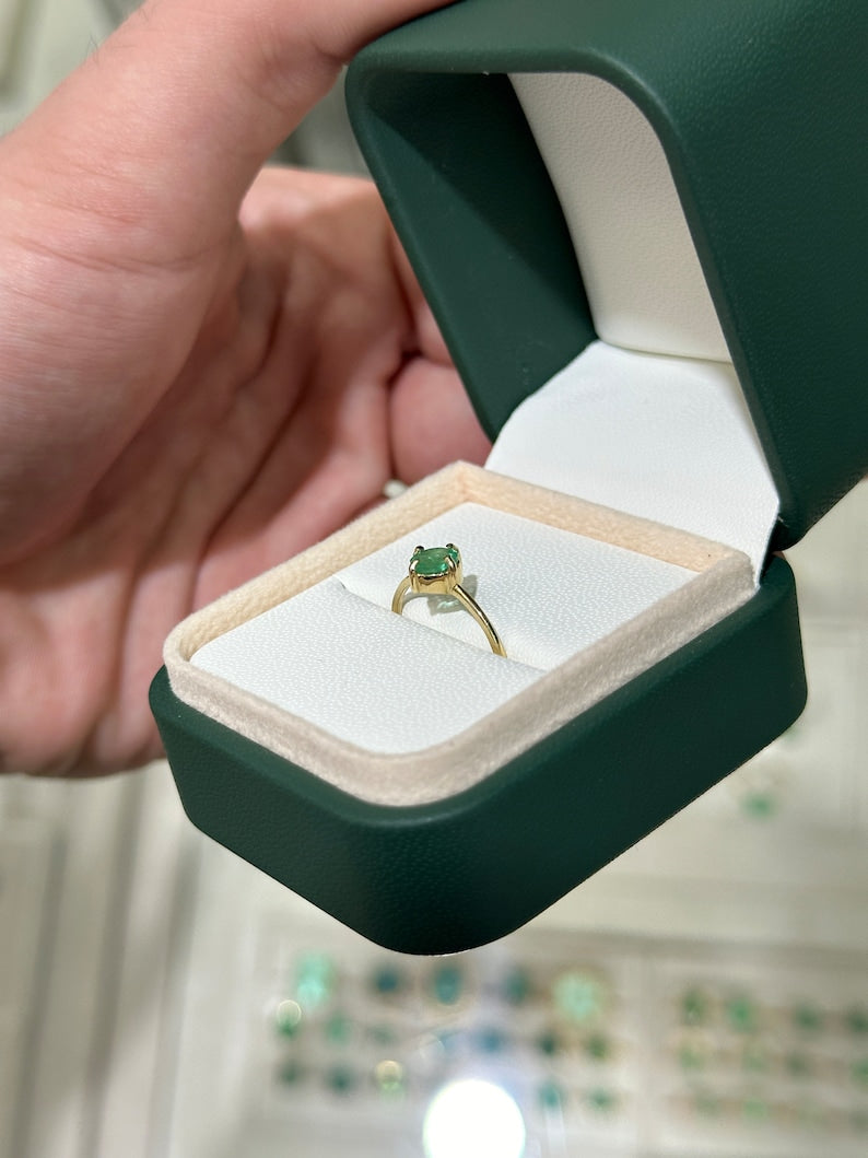 0.55ct 14K Natural Medium Green Round Cut Emerald Solitaire 5mm Four Prong Gold Ring - JR Colombian Emeralds