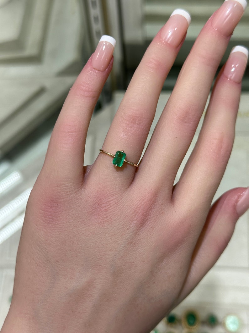 North to South Set 14K Emerald Solitaire: Petite Accent Ring, 0.70ct