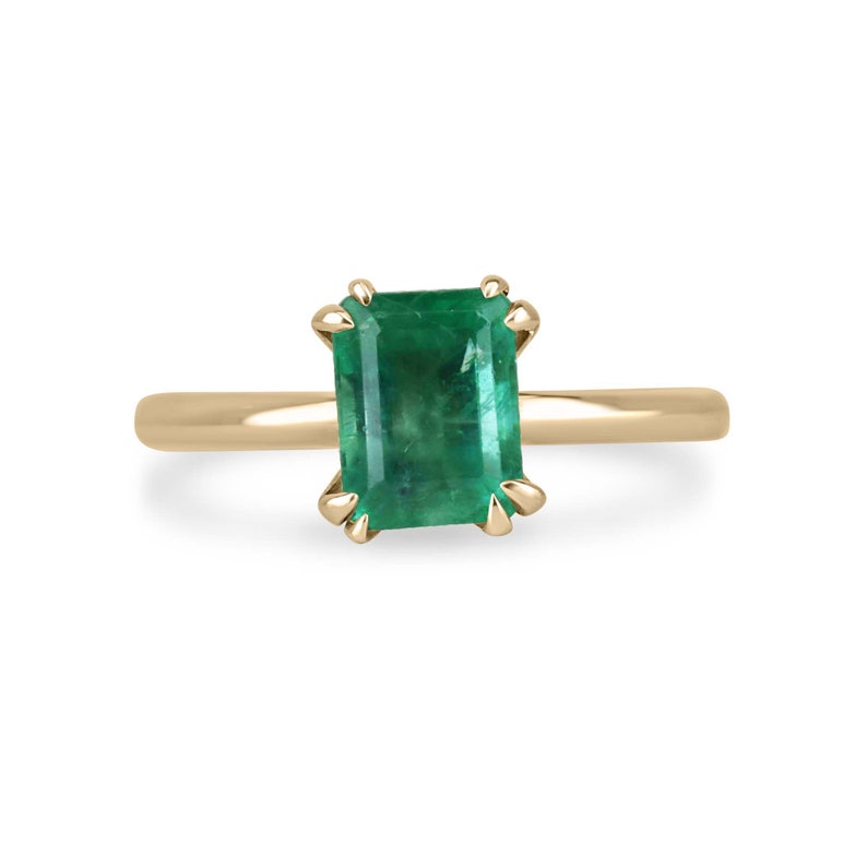 14K Gold Solitaire Ring with 2.50ct Natural Emerald Cut Gem in Double Claw Prong