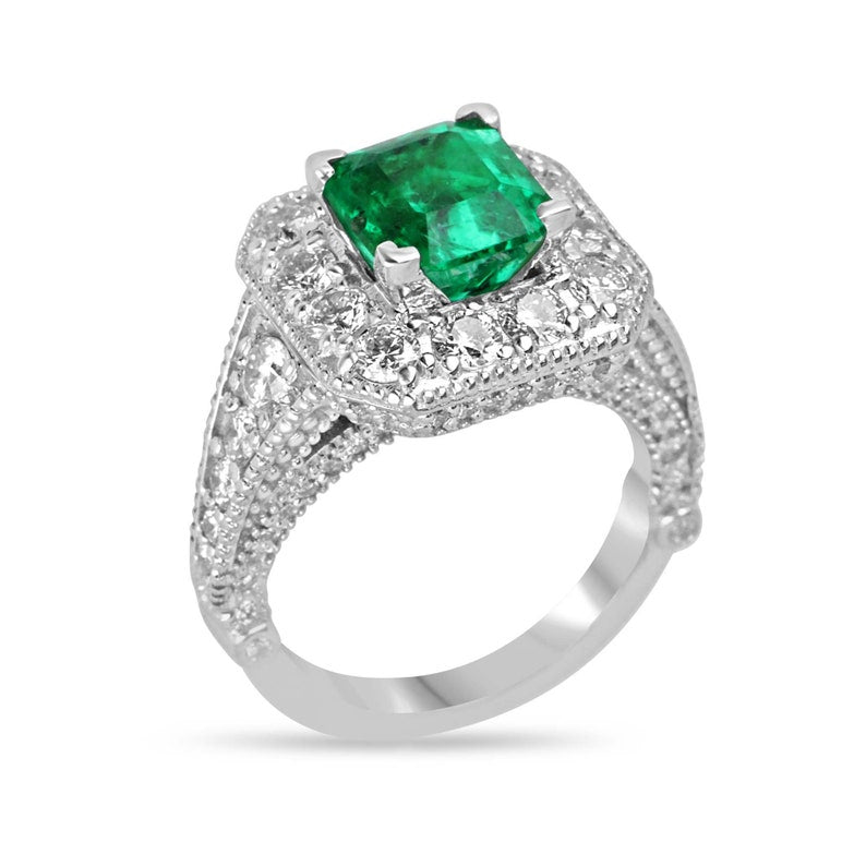 3.08 Carat White Gold Emerald Diamond Ring - AAA Grade