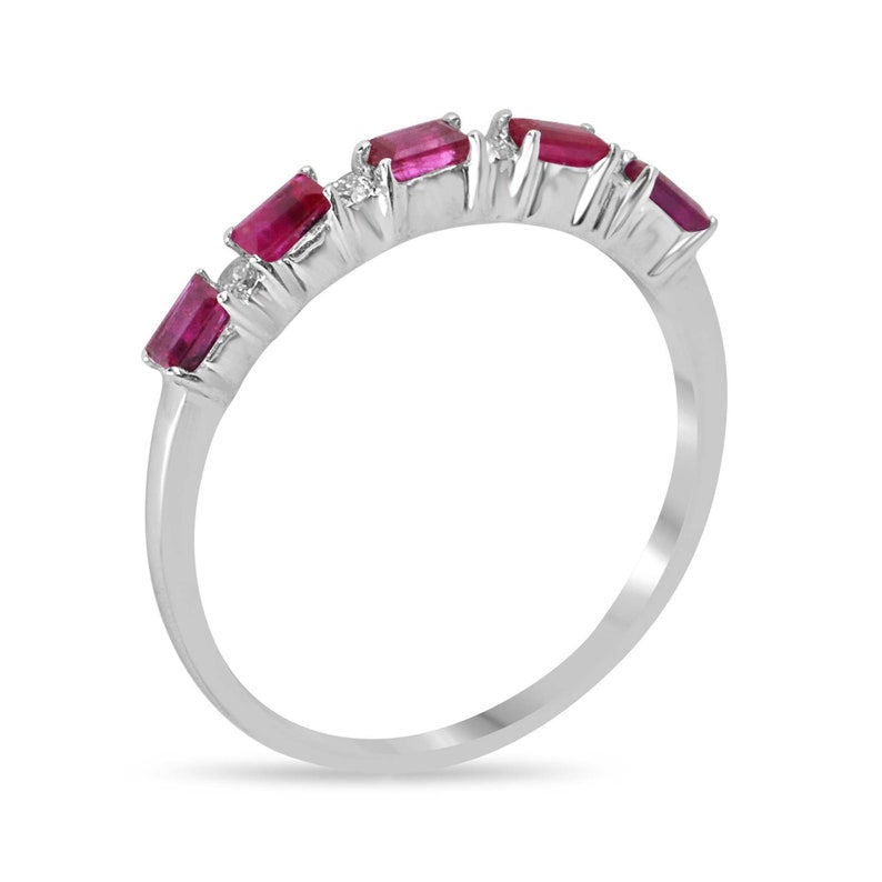 Ruby and Diamond Accent Band Ring in 14K White Gold Setting