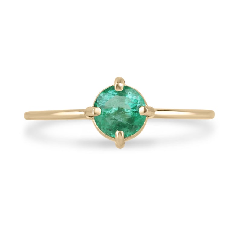 14K Gold Ring with 0.55ct Natural Round Emerald: Stunning Solitaire