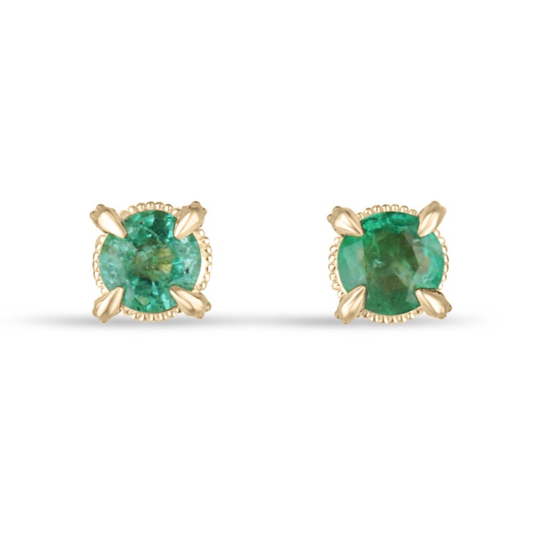 Elegant 14K Gold Stud Earrings with Natural Emeralds, 0.30tcw, Petite Design