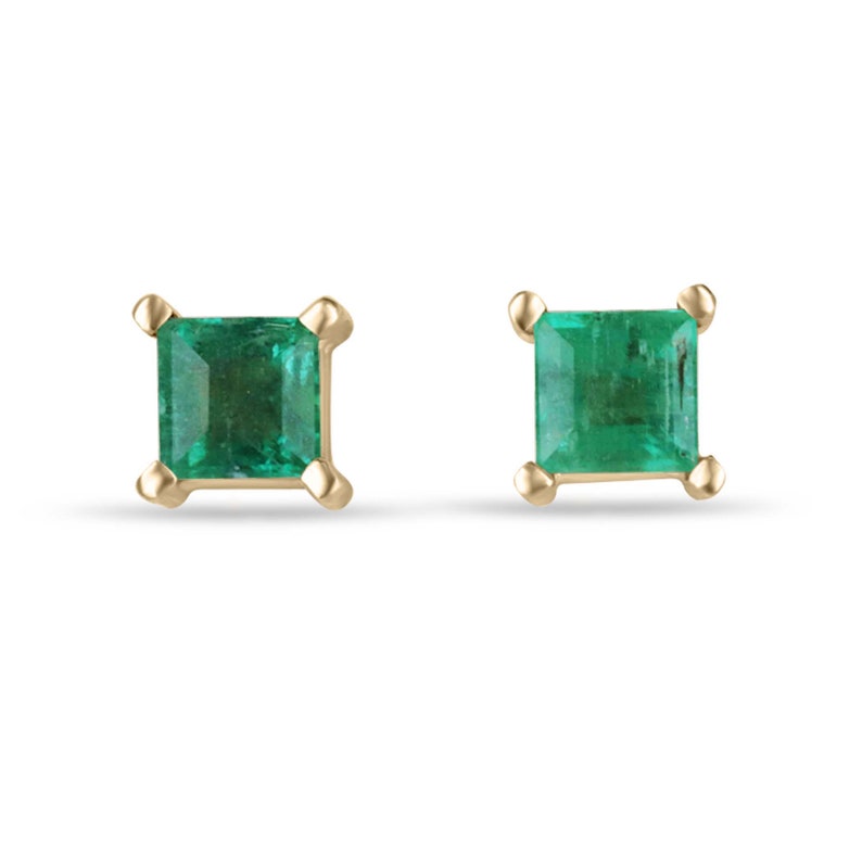 Stylish 14K Princess Cut Emerald Earrings with 0.80 Total Carat Weight