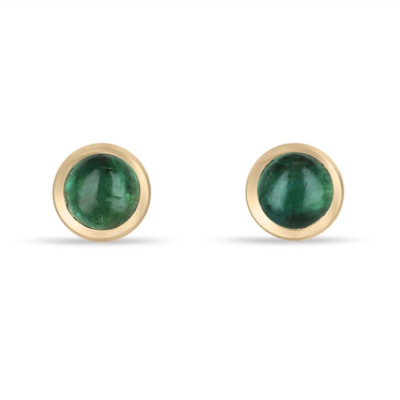 14K Gold Studs: Petite Round Emerald Earrings, 0.55tcw, Natural Lush Green Hue