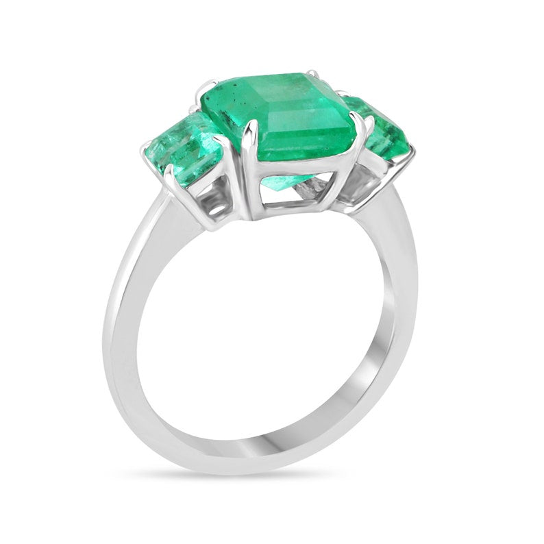 18K Vivid Asscher Emerald Trilogy Ring: 3.37 Carats Perfect for Right Hand Engagement