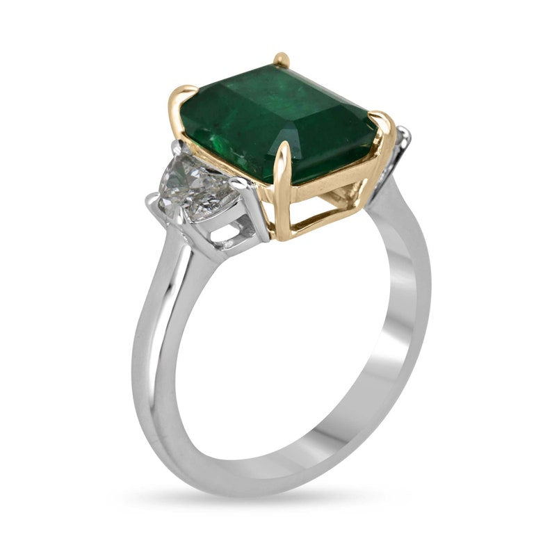 Exquisite 4.79tcw Emerald & Three-Stone VVS2 Diamond Ring in Platinum