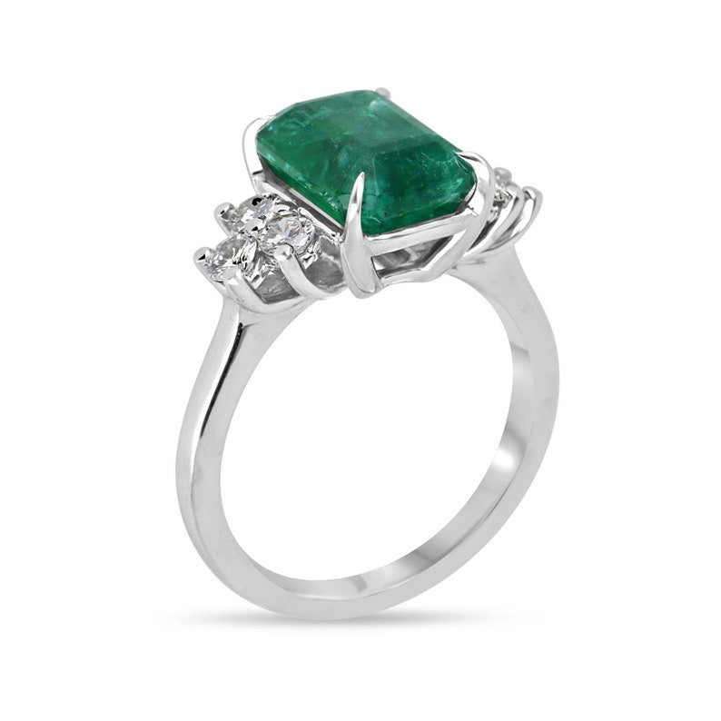 4.51tcw 14K Natural Dark Lush Green Emerald Brilliant Round Cut Diamond 7 Stone Engagement Ring