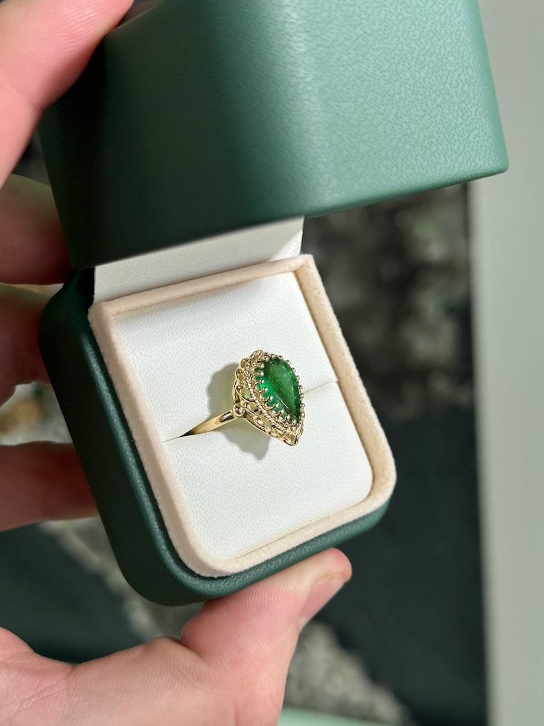 Elegant Vintage Style Emerald Ring, 2.02ct in 14K Gold Setting