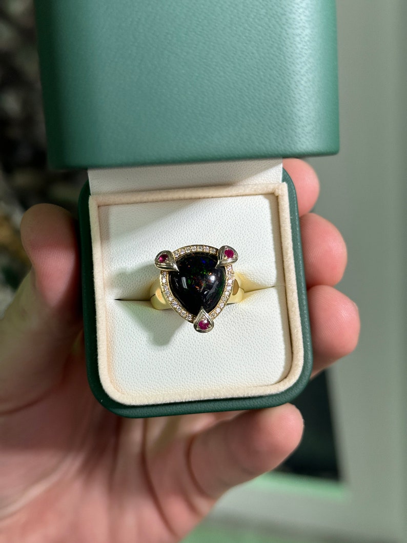 0.24tcw Dark Opal Pear Cushion Cut Ruby & Diamond Statement Cocktail Ring 18K - JR Colombian Emeralds