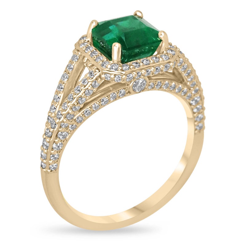 Stunning 2.55tcw Asscher Cut Emerald and Diamond Halo Ring in 18K White Gold