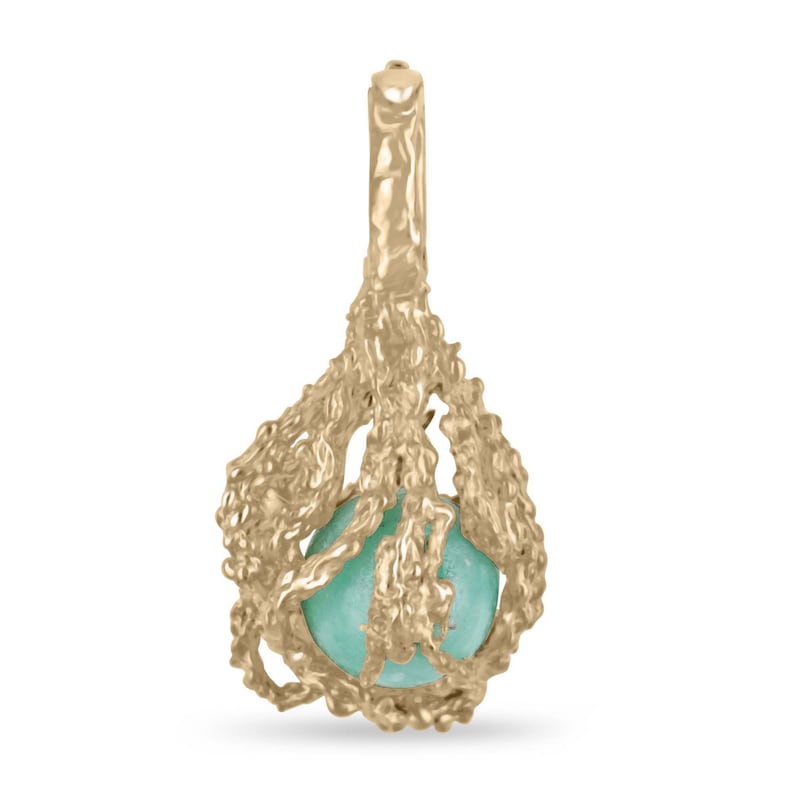 6.80-Carat Cabochon Nugget Cage Pendant with Earth Mined Emerald in 14K Yellow Gold