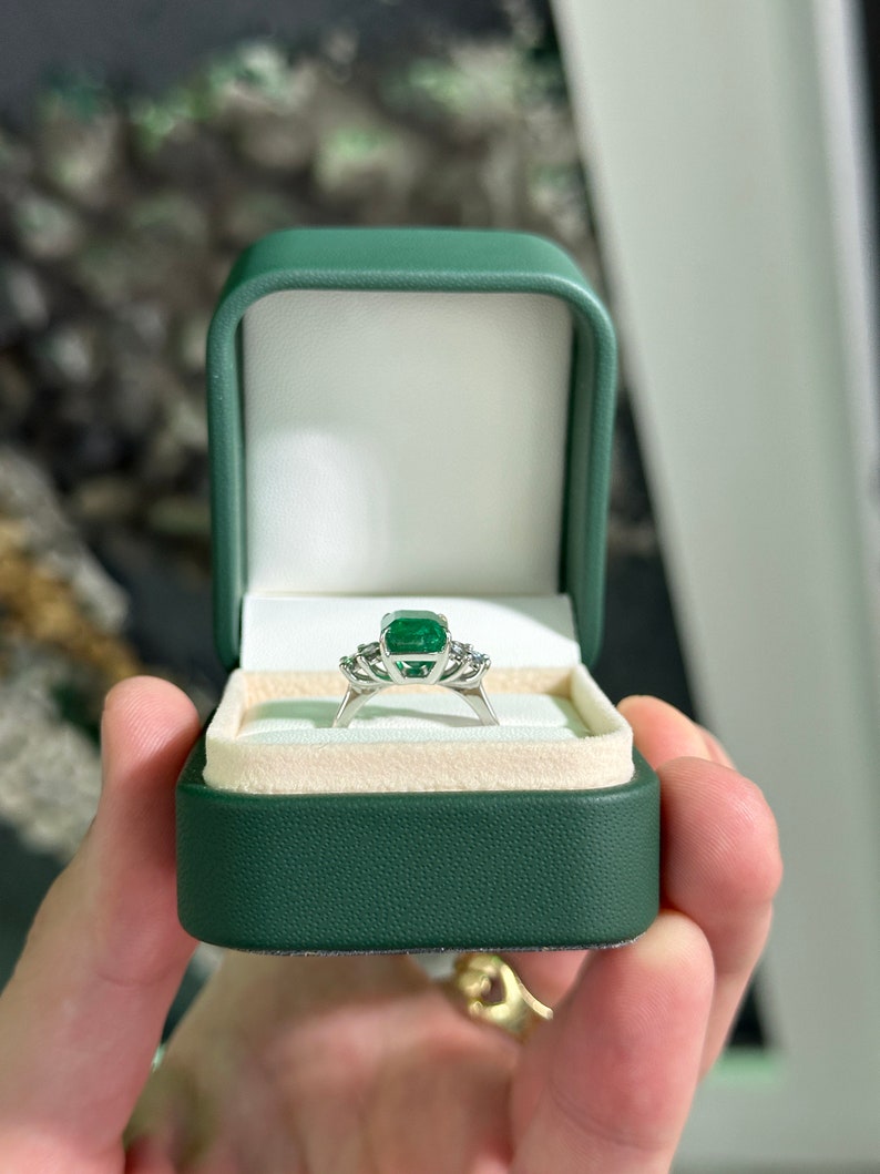 4.51tcw 14K Natural Dark Lush Green Emerald Brilliant Round Cut Diamond 7 Stone Engagement Ring - JR Colombian Emeralds