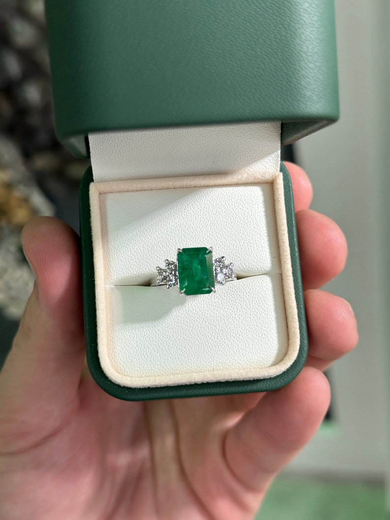 4.51tcw 14K Natural Dark Lush Green Emerald Brilliant Round Cut Diamond 7 Stone Engagement Ring - JR Colombian Emeralds