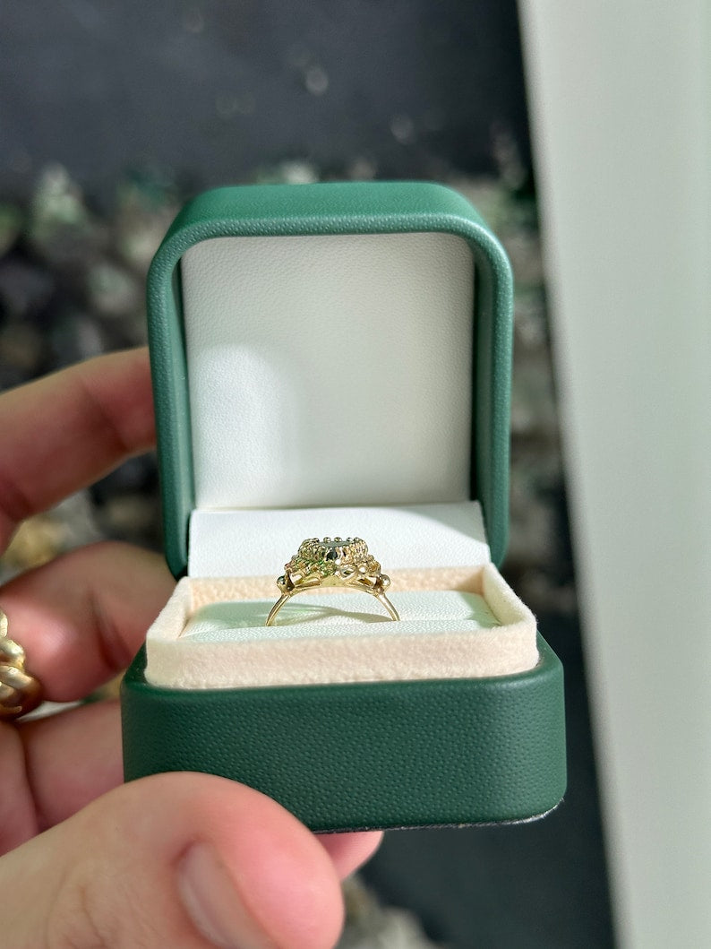 Classic Solitaire Design with 2.02ct Emerald, Vintage Inspired, 14K Gold