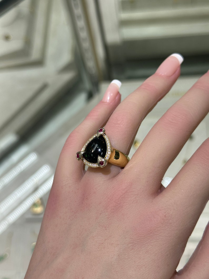 Exquisite Cocktail Ring 0.24-Carats Dark Opal, Ruby & Diamond Ensemble