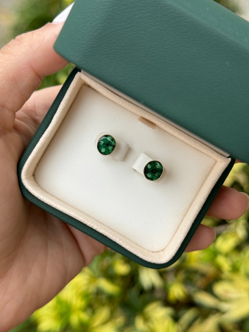 3.0tcw 18K Natural Rich Dark Green Colombian Emerald Oval Trapiche Slice Stud Earrings - JR Colombian Emeralds