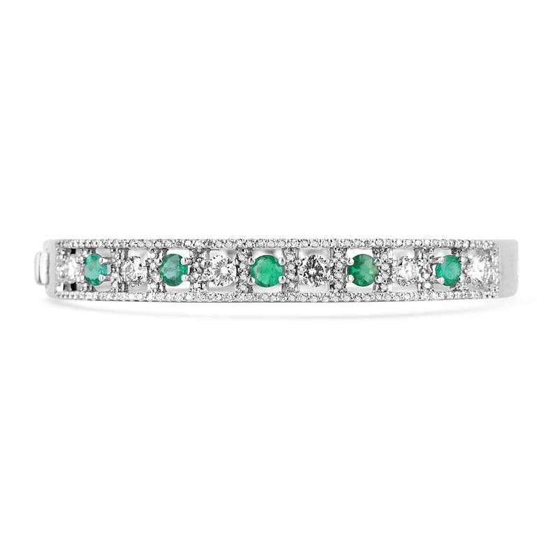 18K White Gold Cuff Bracelet Featuring 3.50tcw Round Cut Emerald and Diamond Stones