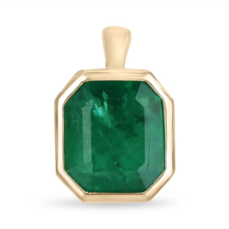 6.40ct 14K Green Emerald Solitaire Slider Pendant with Emerald Cut