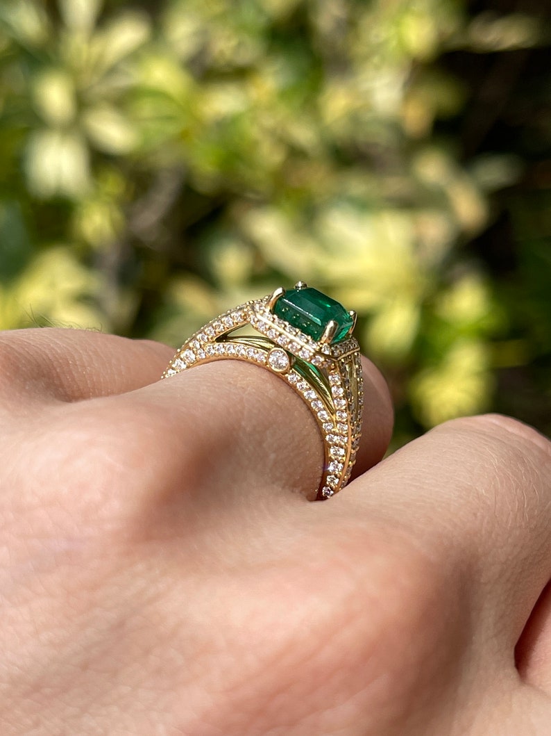 2.55tcw 18K Asscher Cut Emerald & Diamond Halo Engagement Ring