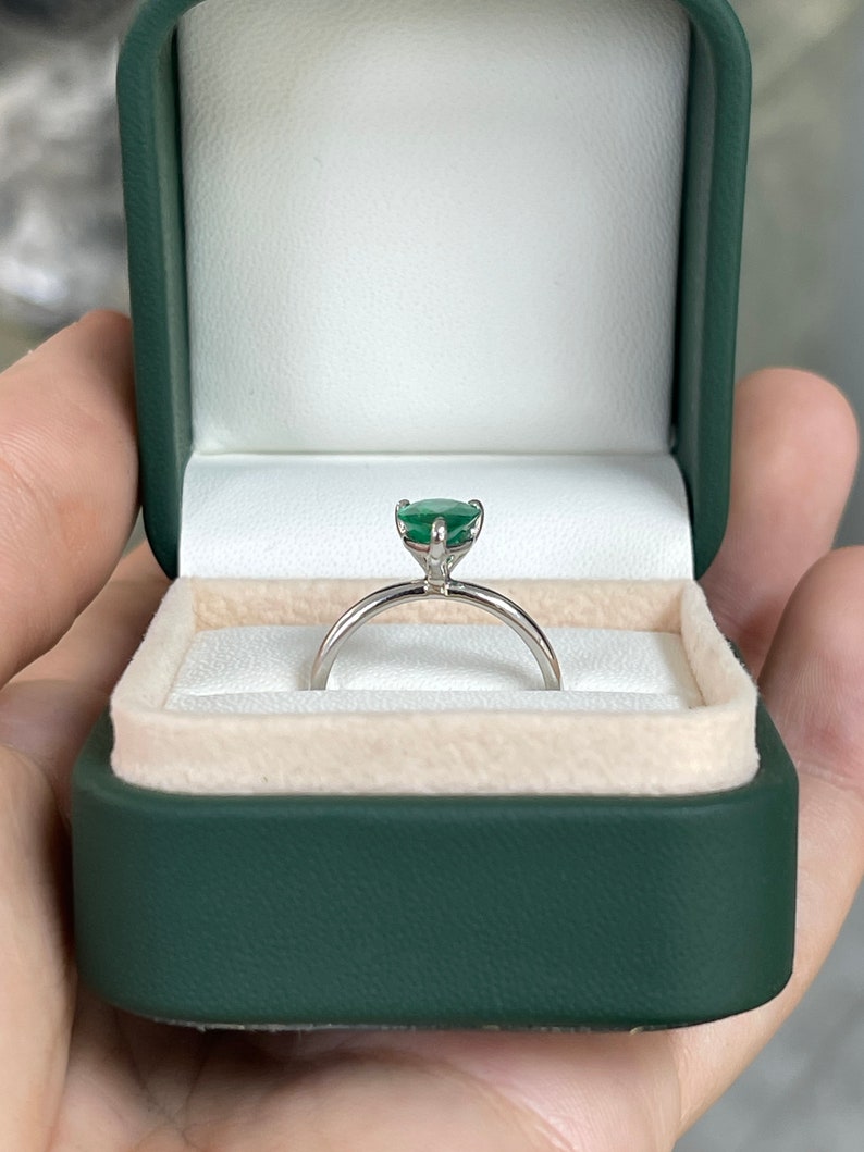 1.28ct Pear Cut Emerald Ring in 18K White Gold - AAA+ Quality Engagement