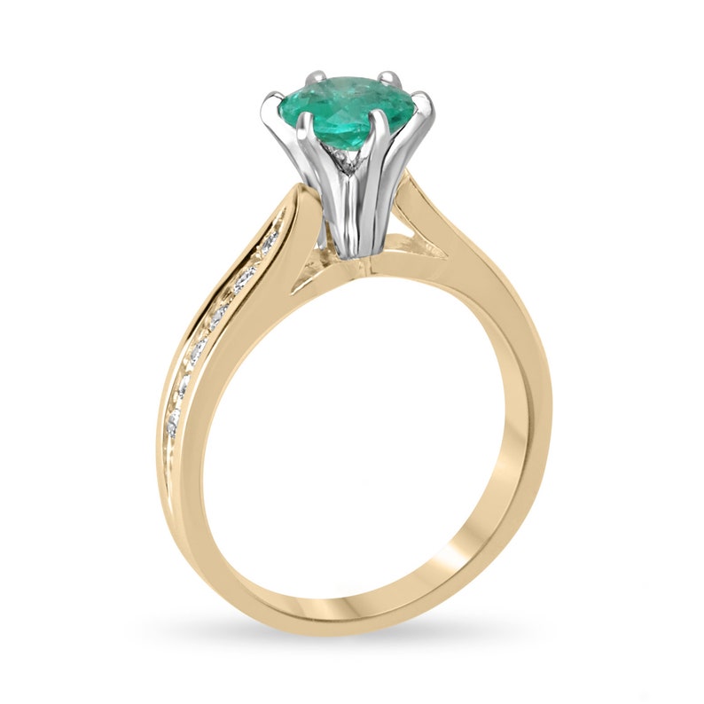 1.02 Carat Two-Toned 14K Ring with Round Emerald and Diamond Details