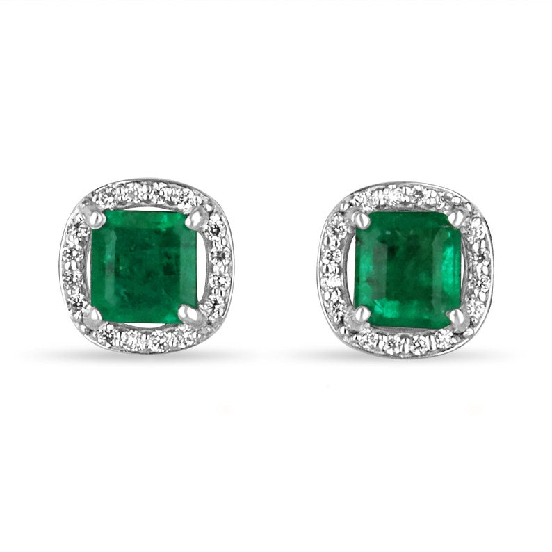 15tcw 14K Asscher-Cut Emerald & Diamond Halo Stud Earrings – May Birthstone Jewelry