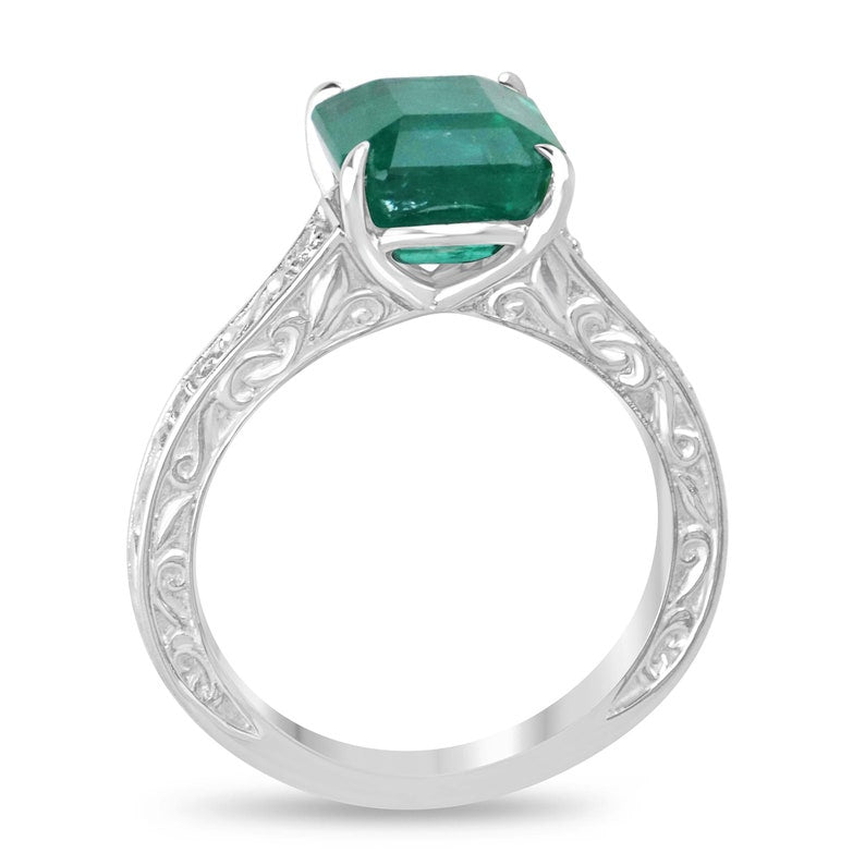 Stunning Floral Design Ring with 3.57tcw Asscher Cut Emerald and Diamonds