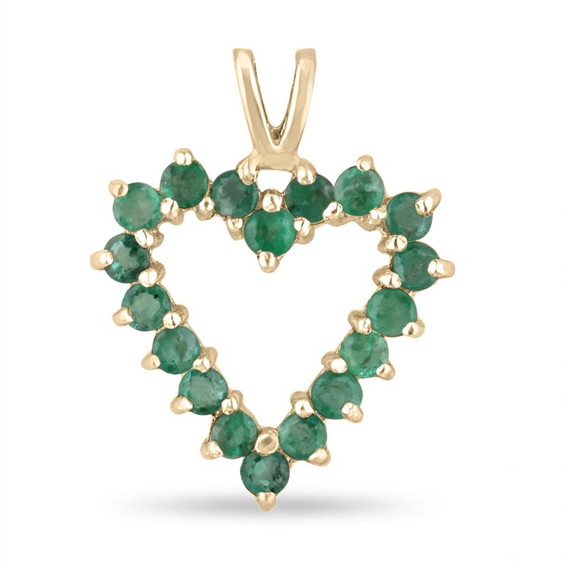 1.0ct 14K Heart-Shaped Emerald Pendant Necklace with Round Cut