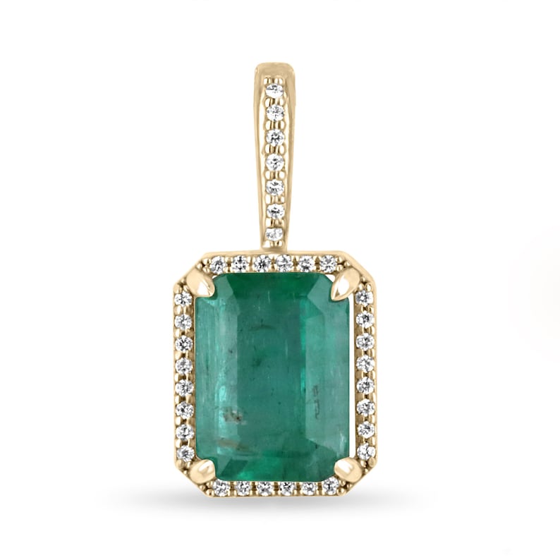 14K Natural Emerald & Diamond Pendant Necklace 1.90ctw in Lush Green