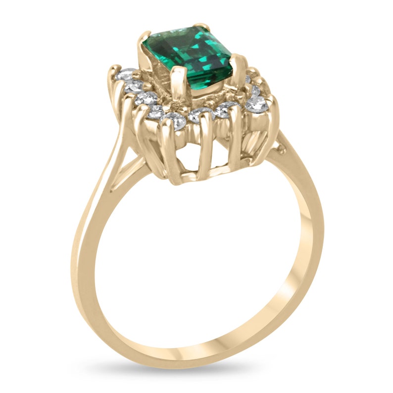 1.94 Carat 14K Gold Ring Featuring AAA Emerald Cut and Diamond Halo