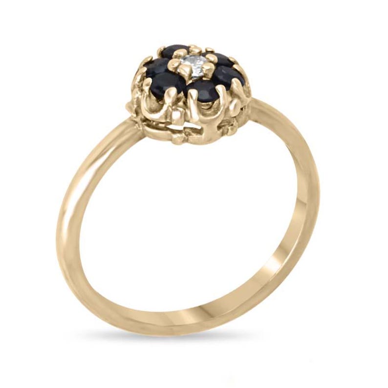 Petite Antique Cocktail Ring Featuring 0.32tcw Diamonds and Sapphires in 14K Gold