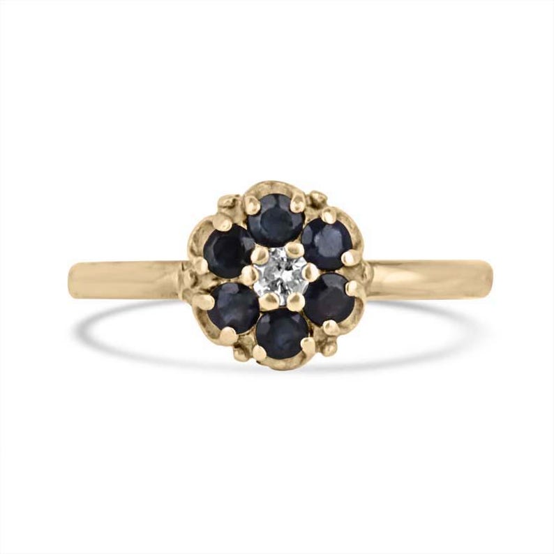 Vintage 0.32tcw Yellow Gold Cocktail Ring with Sapphire and Diamond Accents