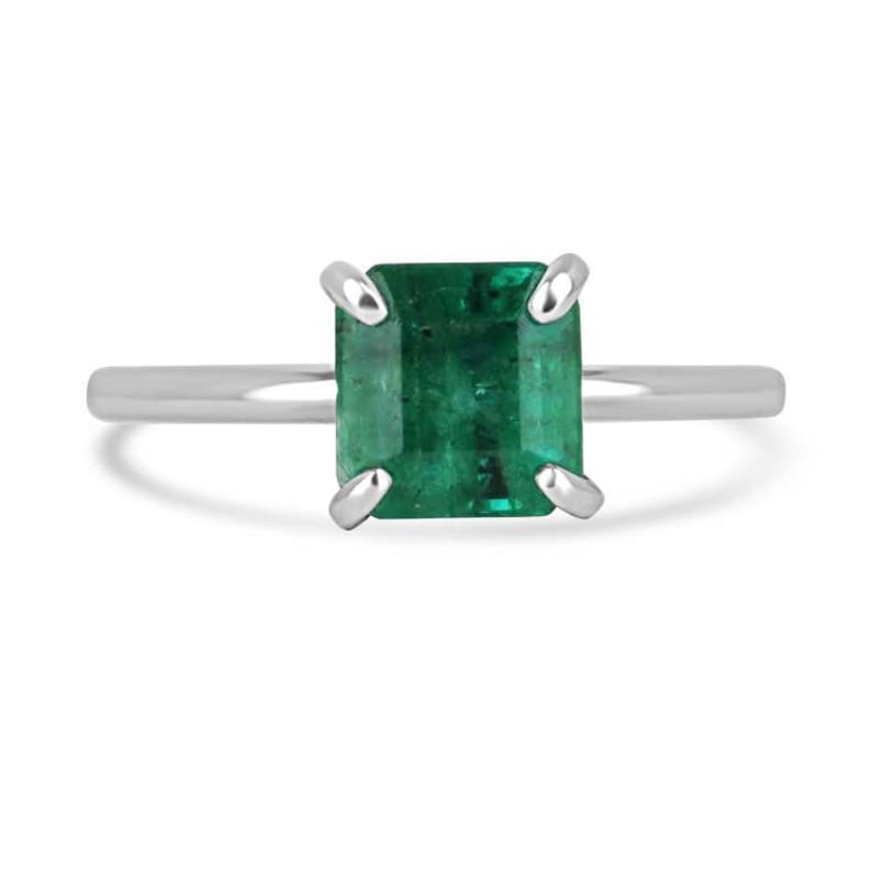 1.74ct Asscher Cut Emerald Solitaire Ring in Platinum with Vivid Green Gemstone