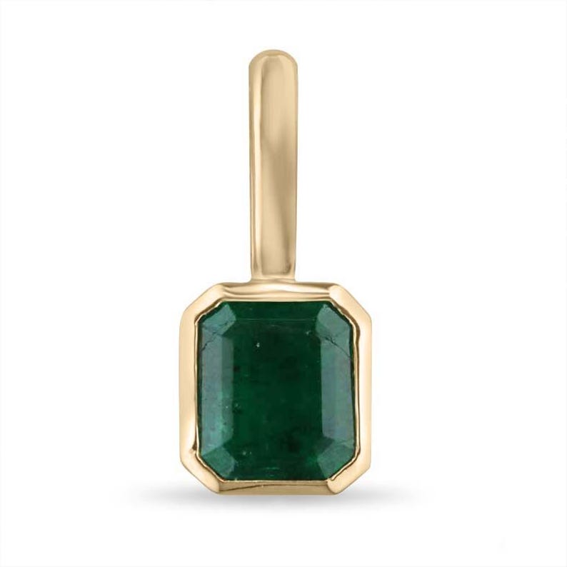 2.58ct 14K Green Emerald Bezel Pendant with Emerald Cut, North-South Setting