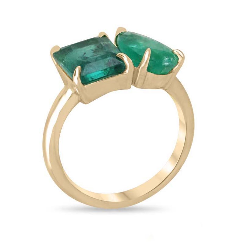 Stunning 14K Emerald Two-Stone Toi et Moi Ring - 3.33tcw Pear Cuts for Stacking