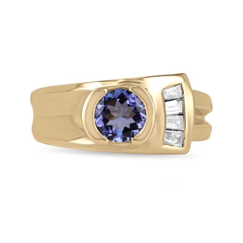 1.12 Carat 14K Two-Toned Gold Tanzanite & Diamond Ring – Vivid Violet Round Cut Gemstone