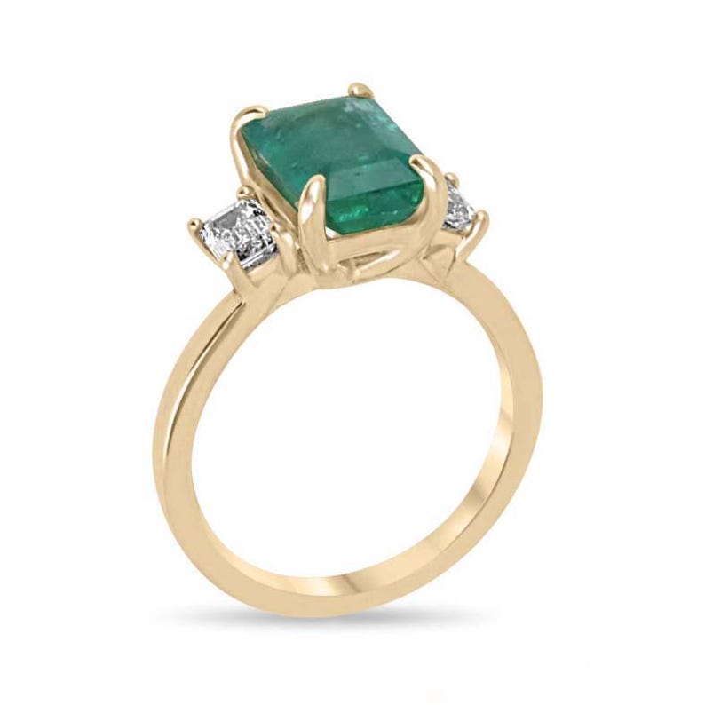 Stunning 3.75tcw Three Stone Engagement Ring Featuring Emeralds and Diamonds in 14K Gold