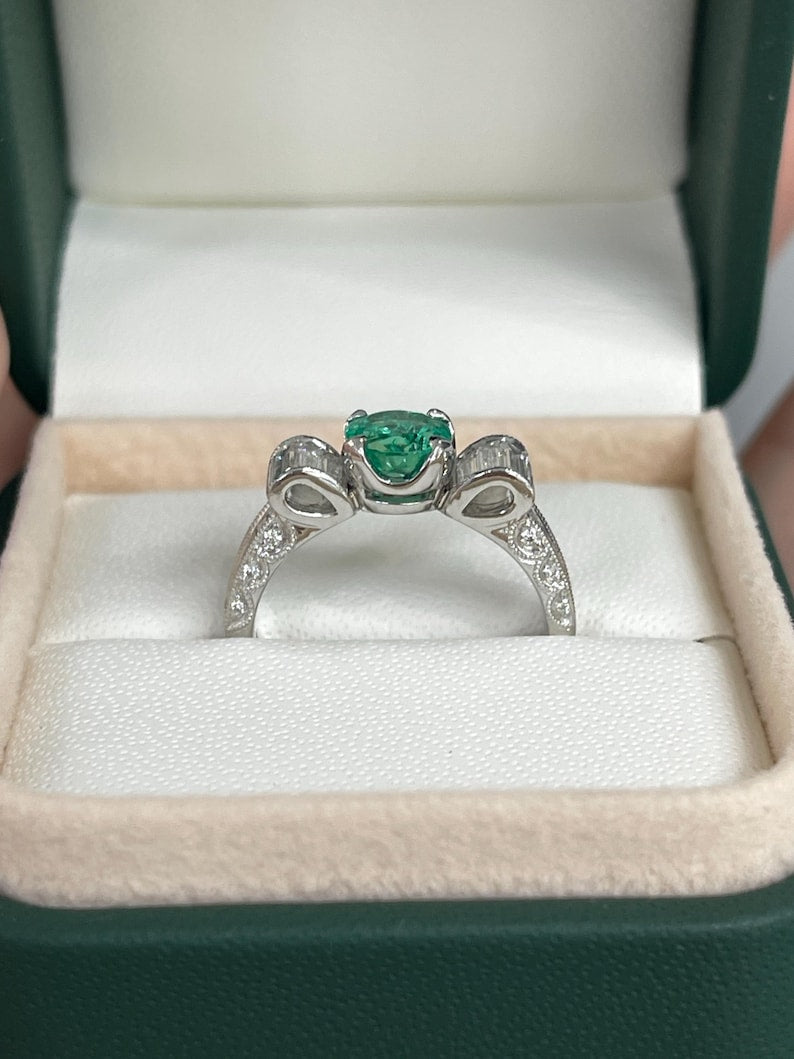 2.63tcw 18K Colombian Emerald & Diamond Accent Engagement Ring