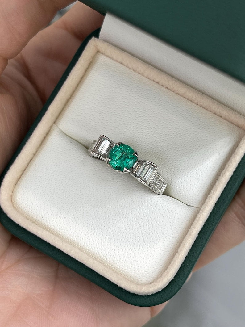 2.63tcw 18K Colombian Emerald & Diamond Accent Engagement Ring