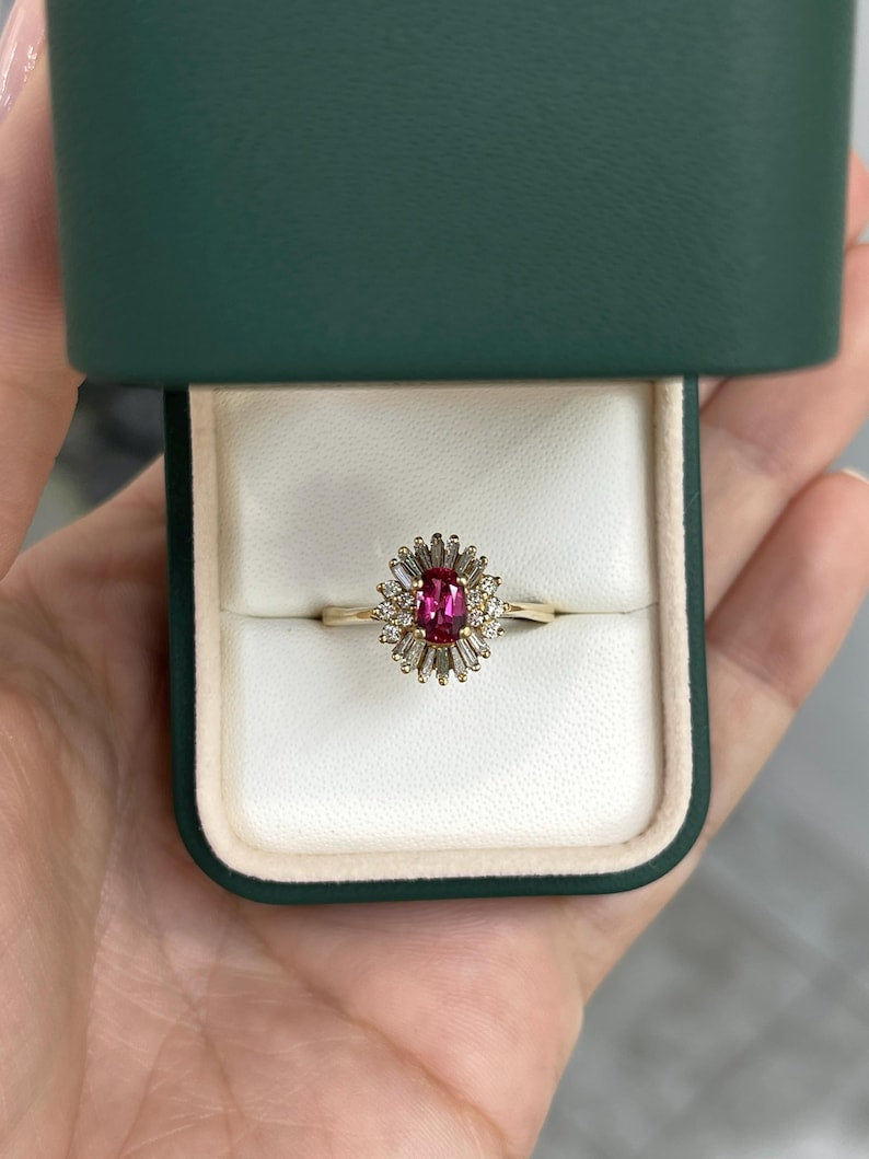 1.42tcw 14K Gold Rubellite Tourmaline & Diamond Ballerina Ring