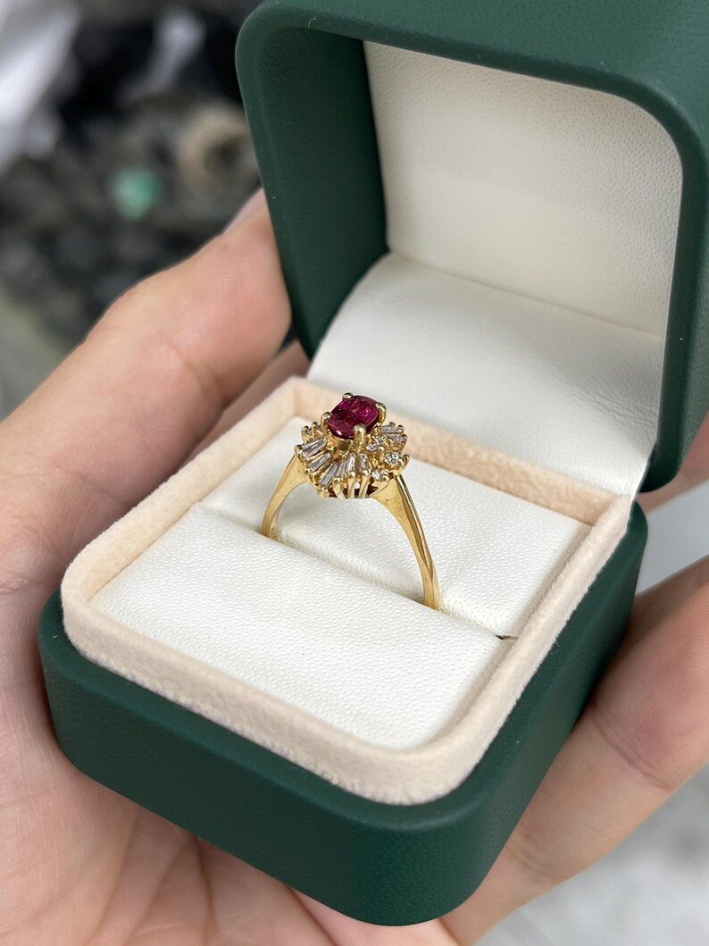 1.42tcw 14K Gold Rubellite Tourmaline & Diamond Ballerina Ring