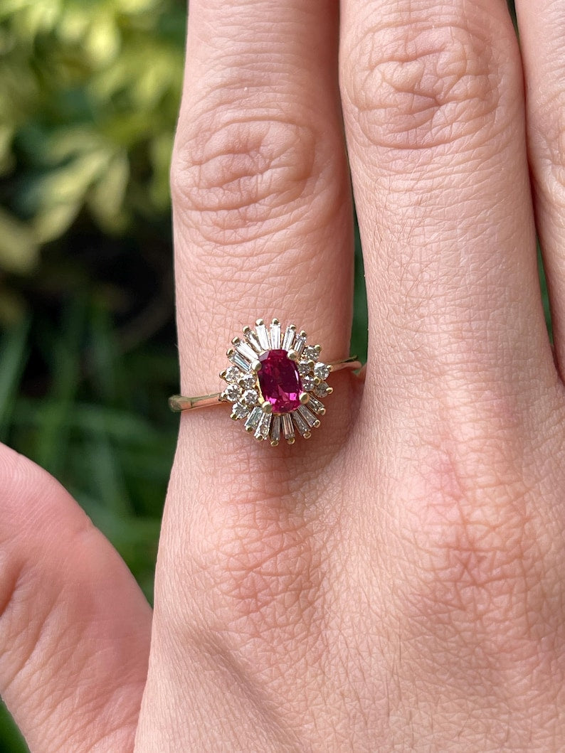 Elegant Ballerina Ring in 14K Gold Set with 1.42tcw Rubellite Tourmaline and Diamonds