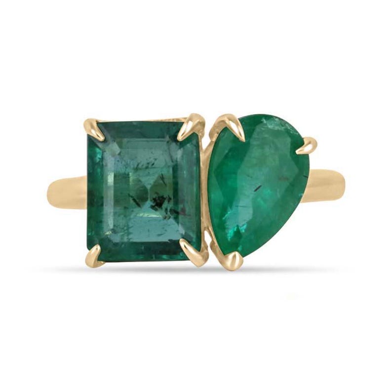 14K Two-Stone Toi et Moi Ring with 3.33tcw Pear Cut Emeralds - Perfect for Stacking