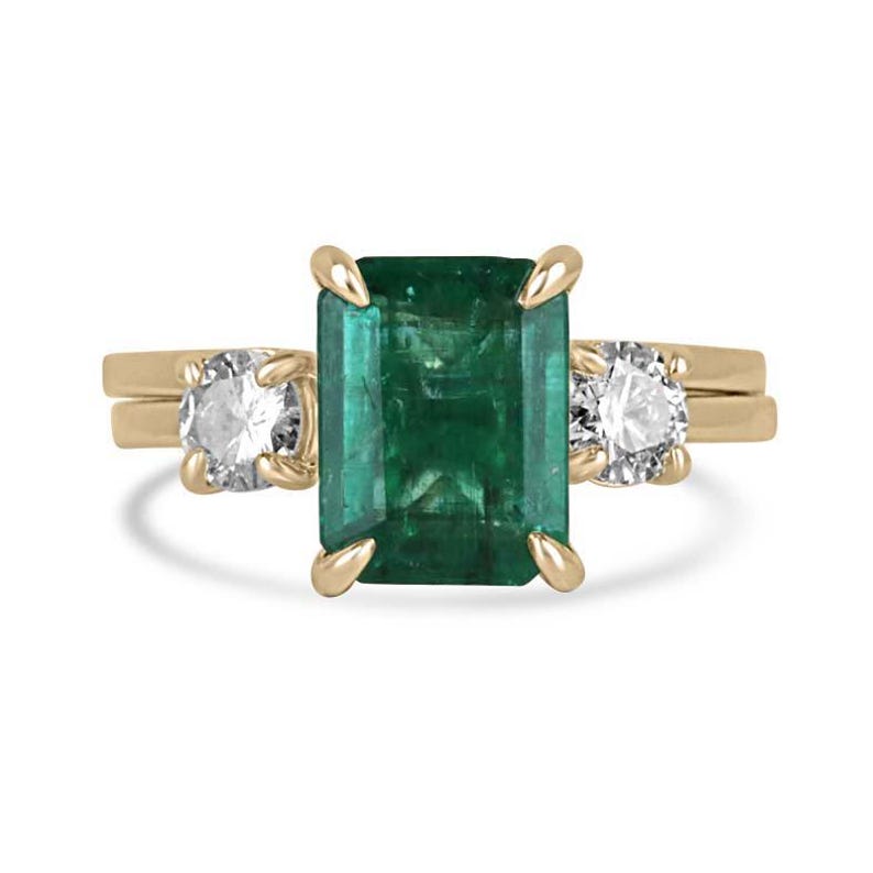 Three-Stone Engagement Ring with 3.30tcw Natural Emerald and Diamonds in 14K Gold