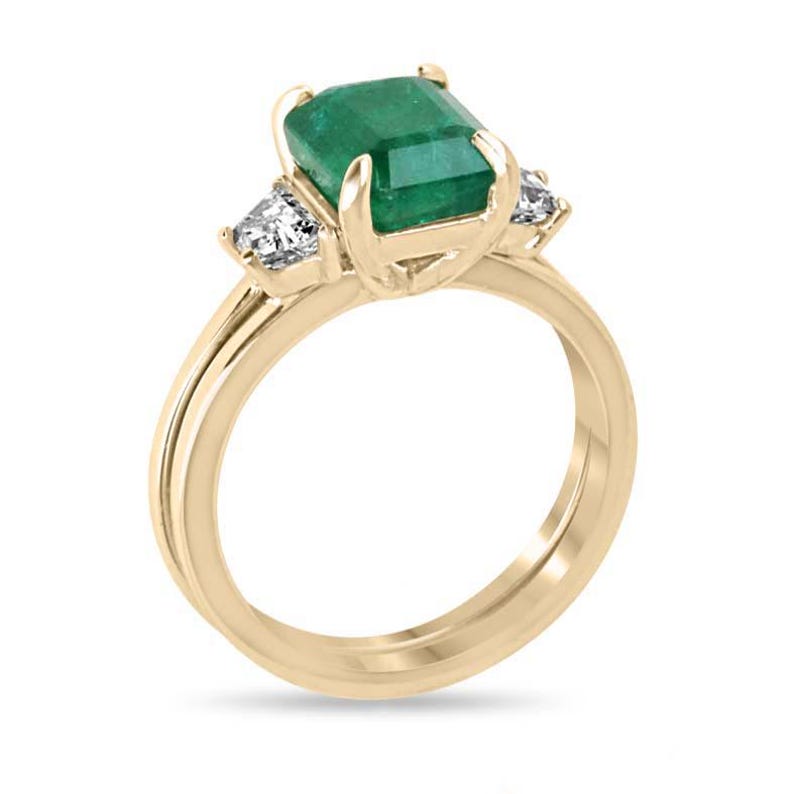 Versatile 2-in-1 Three Stone Ring with 4.0tcw Dark Green Emerald and 14K Gold