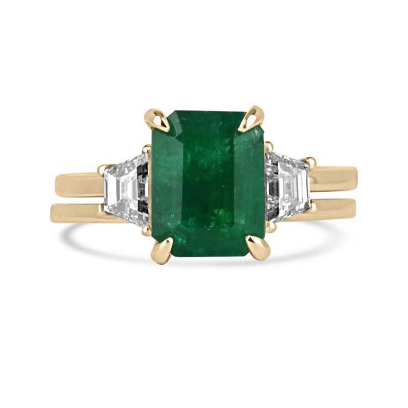 14K Convertible Three Stone Ring with 4.0tcw Dark Green Emerald and Diamond