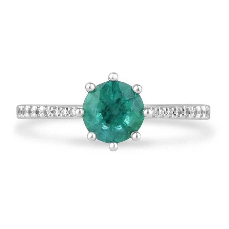 1.25tcw 14K White Gold Ring with Bluish Green Emerald and Diamond Accents