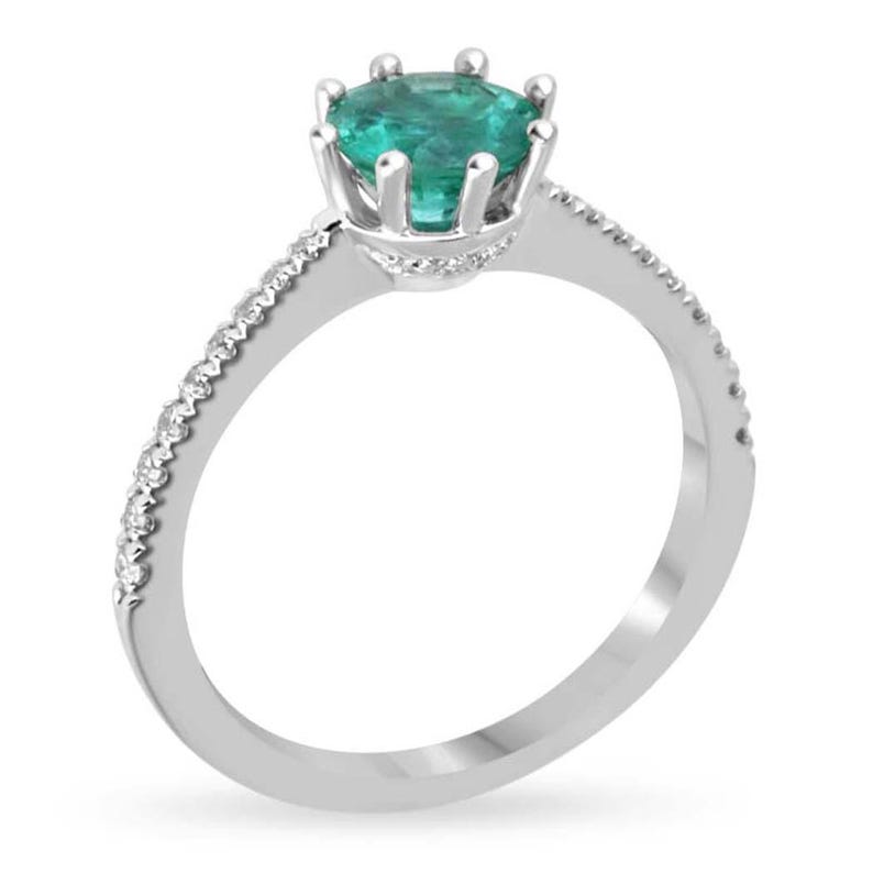 Stunning Bluish Green Emerald and Diamond Accent Ring in 14K White Gold - 1.25tcw